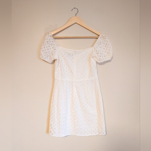 White Puff Sleeve Eyelet Dress - Picture 2 of 6